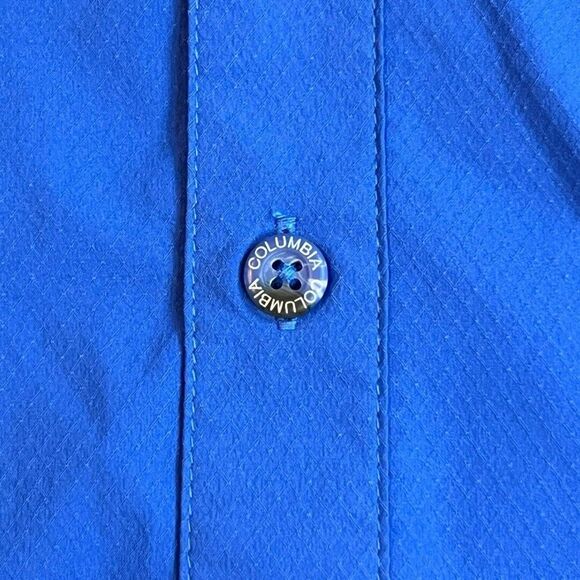 Columbia Shirt Men Large Blue Button Up Omni Shade Golf Fish Outdoor Collared - Picture 7 of 11